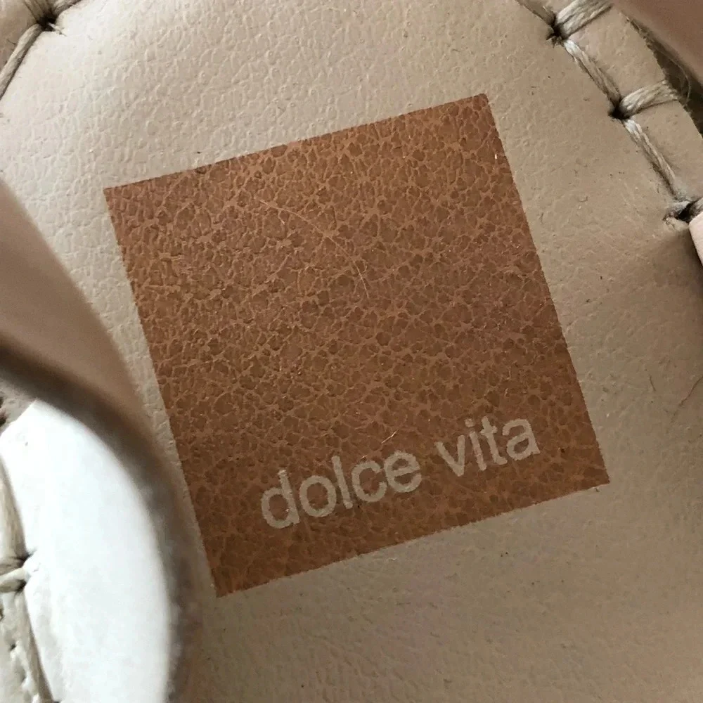 Dolce Vita Womens 10 Cream‎ Leather Espadrille Wedge Sandals Summer 4.5” Heel